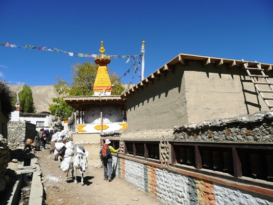 Mustang Gemi: Le village de Gemi avec ses trs beaux chortens frachement repeints en jaune et orange. 